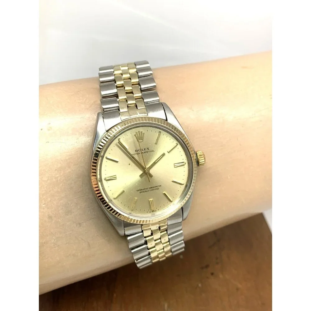 Rolex Oyster Perpetual Men's Watch 1005 Swiss Automatic Vintage 1969 2-Tone 34mm